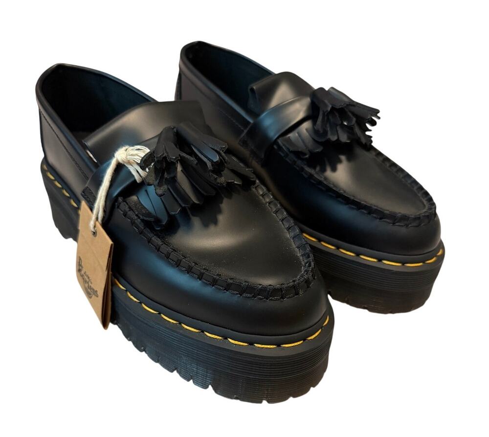 Dr. Martens Adrian Quad Platform Loafers Black Leather Size Women 7 / Men 6 NEW